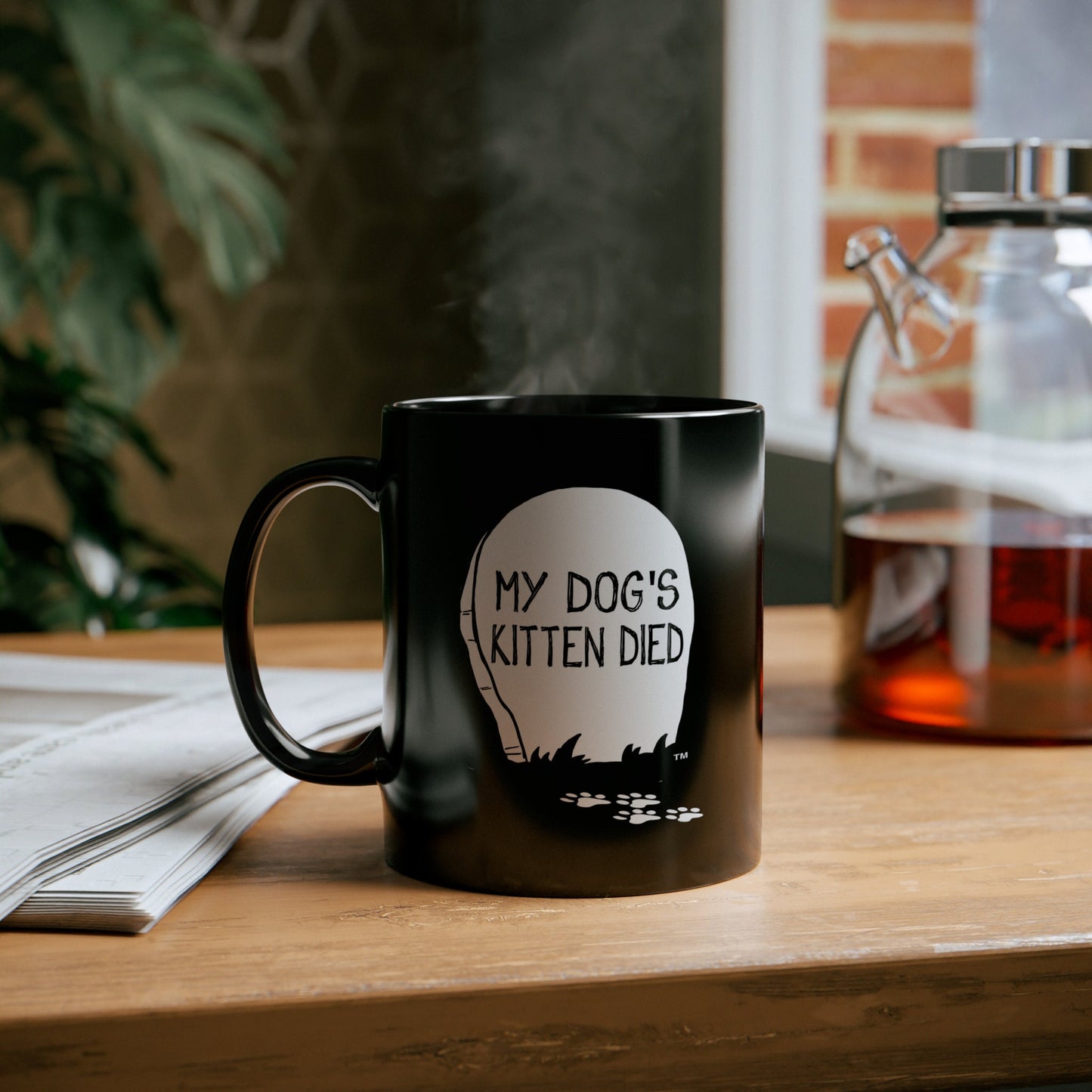 My Dog's Kitten Died Black Ceramic Funny Mug