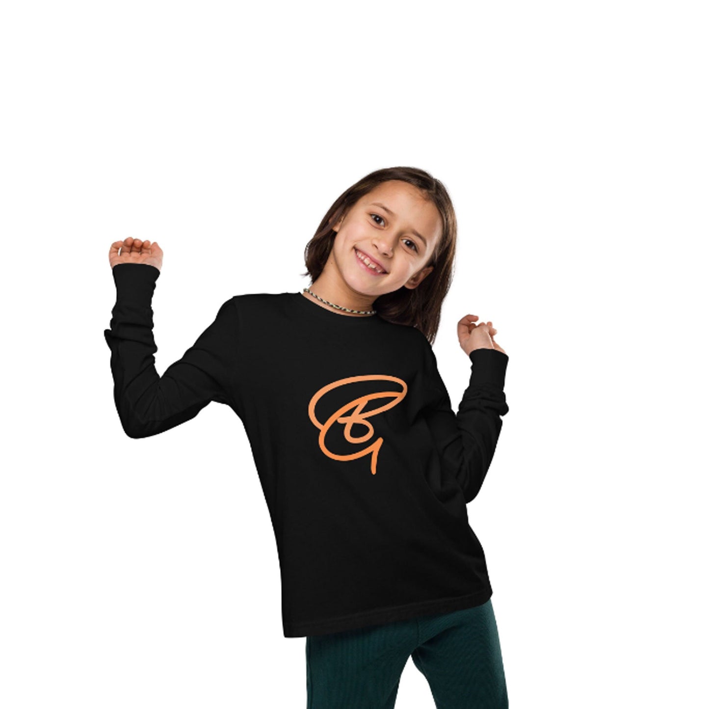 Embroidered BGear Logo Youth Long Sleeve T Shirt for Boys and Girls - Custom Unisex Cotton Black T Shirt Gifts for Him and Her Teenager Tees