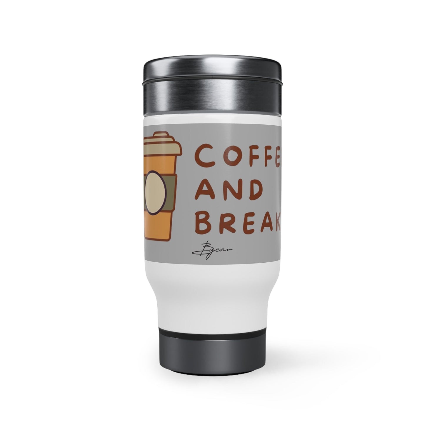 BGear Coffee & Break Stainless Steel Travel Mug with Handle 14oz White Enamel Finish